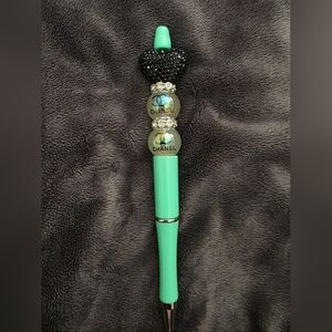 Luxury Inspired Mint Green and Black Luminous Beaded Pen